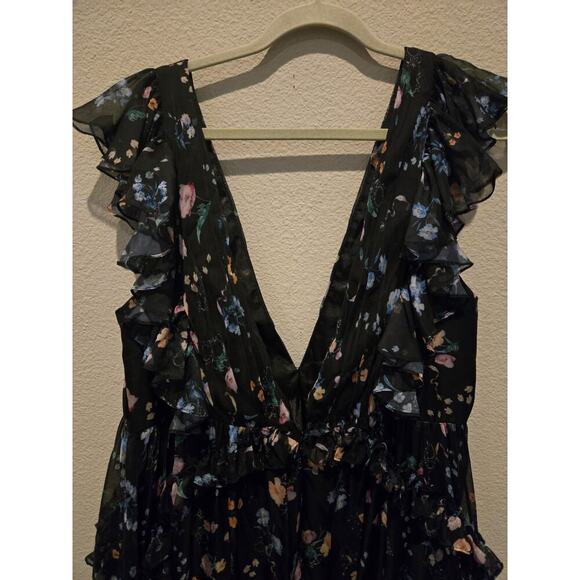 Mac Duggal Women's Floral Ruffle Gown 12 Sleeveless V-Neck Long Formal NWT - Picture 8 of 10